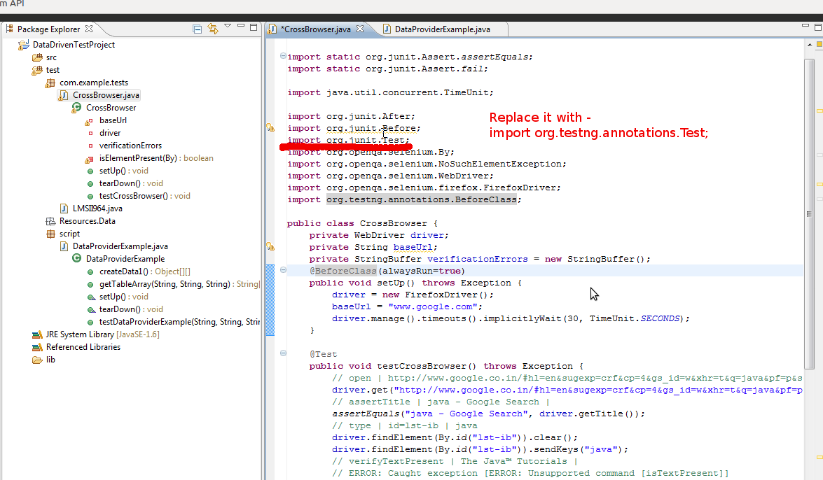 Change import from junitTest to testTest